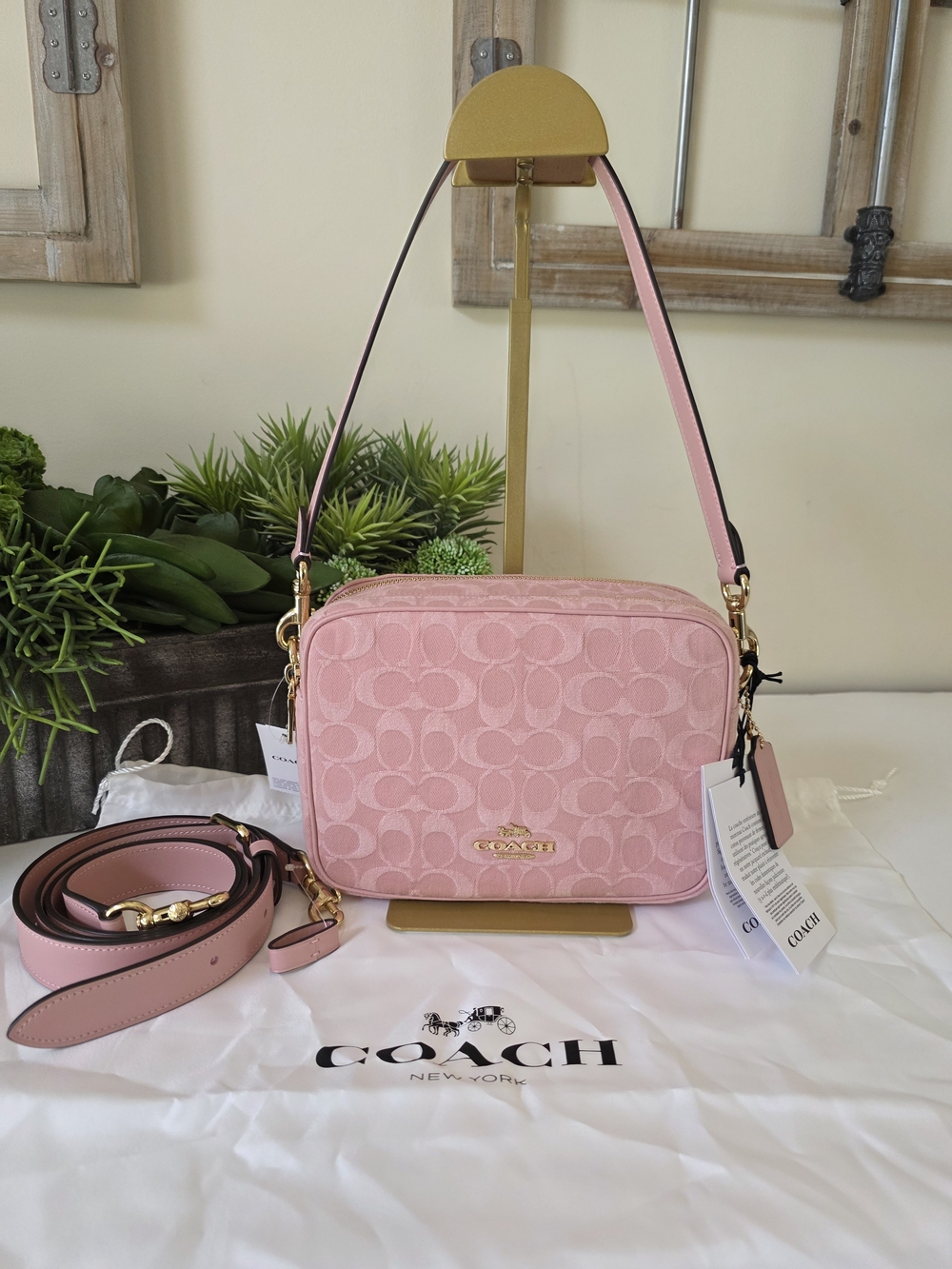 Coach Carey Crossbody Shoulder Bag Light Pink Signature Denim Jacquard - New - Picture 2 of 13